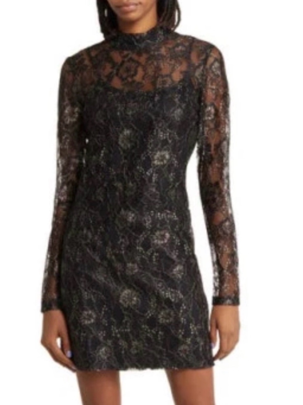 Charles Henry Black Lace Long-Sleeve Mini Dress